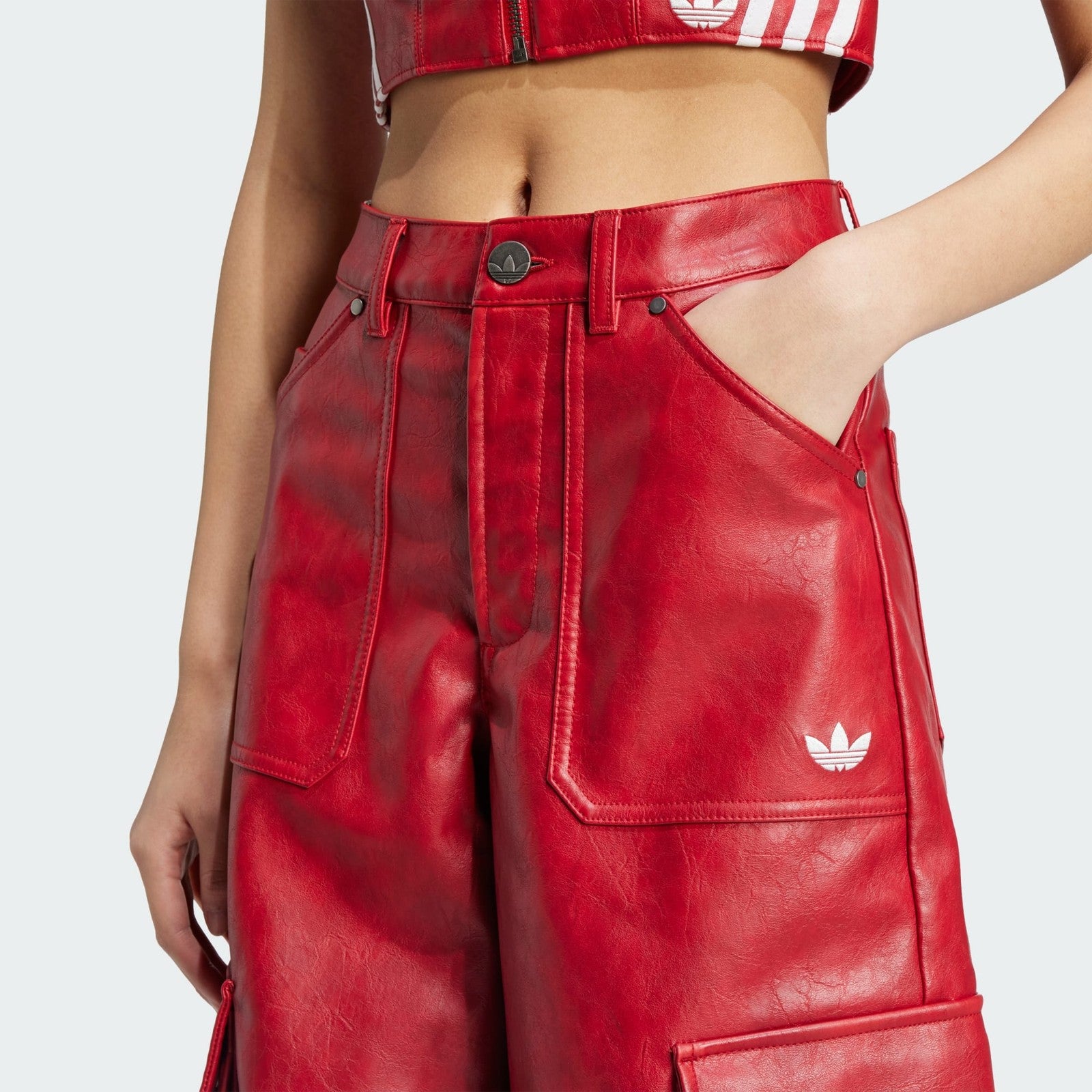Adidas Adilenium Womens Season 3 Vintage Faux Leather Pants Red RARE 24" 28" 30"