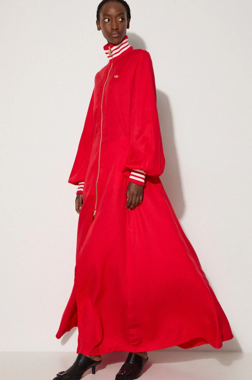 Adidas Originals Premium Satin Dress Womens Maxi Dress Red RARE Medium