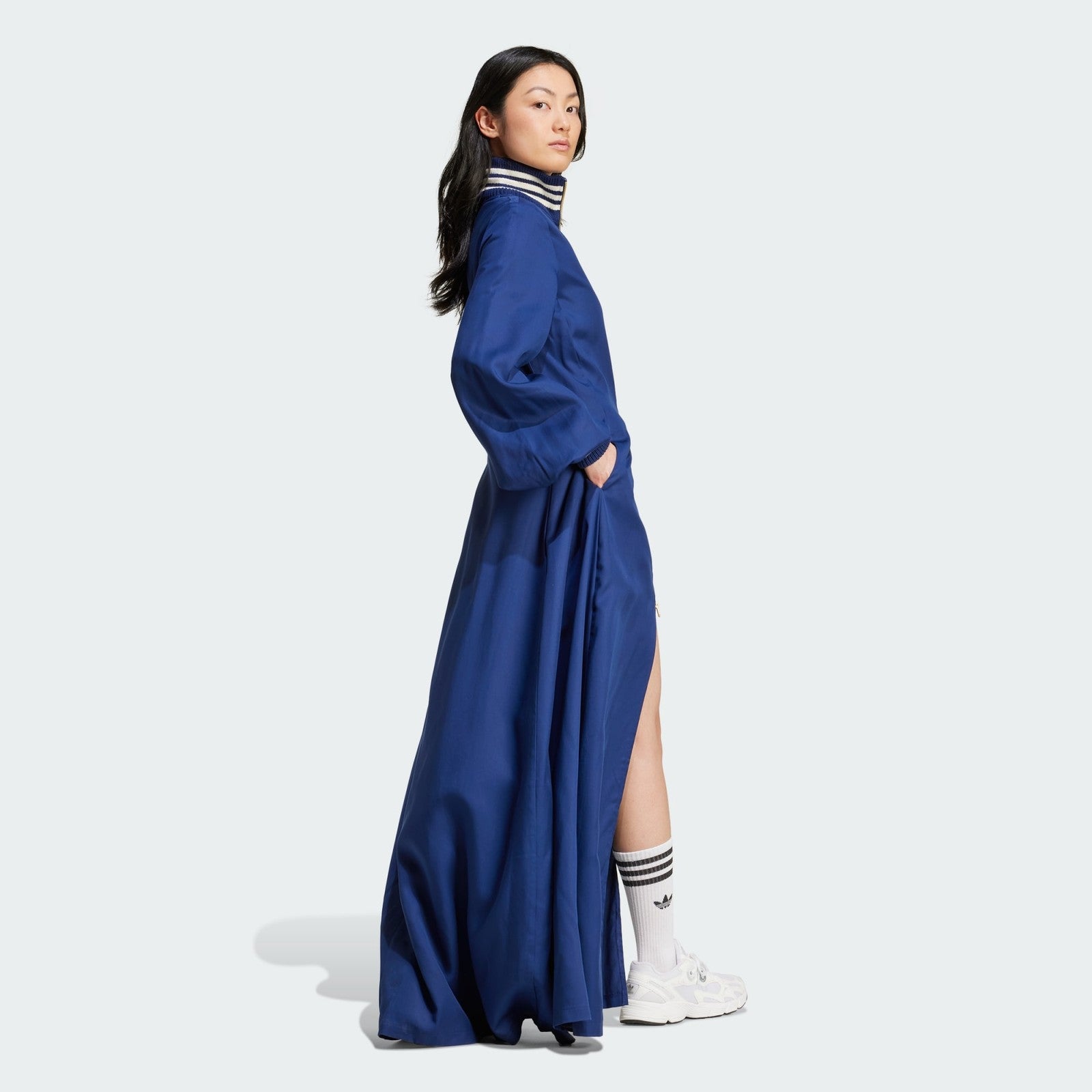 Adidas Originals Premium Satin Dress Womens Maxi Dress 'Dark Blue' RARE XS S M