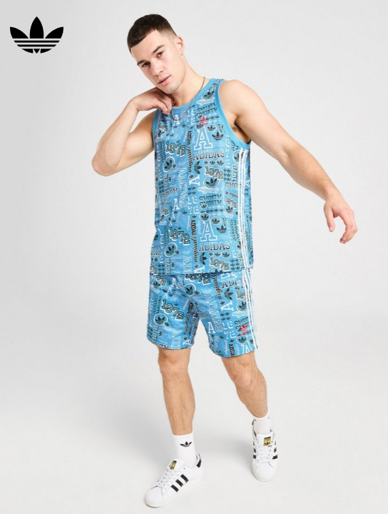 Adidas Originals Graphic Sticker Tank Top Mens Trefoil Logo Vest Blue L XL