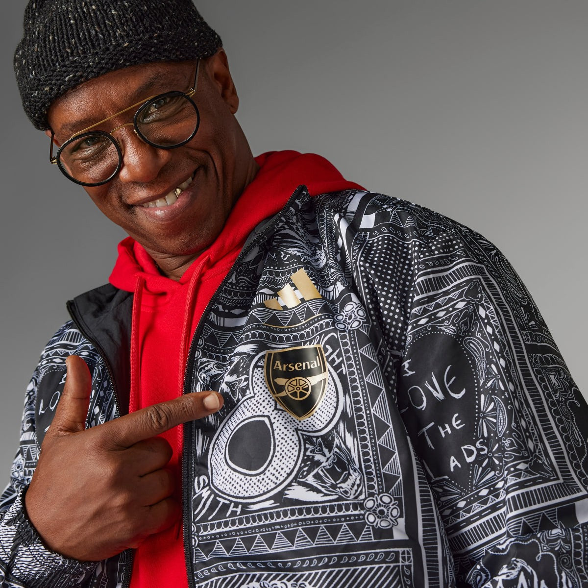 Adidas Arsenal x Ian Wright Men's Reversible Anthem Jacket IP1607 RARE XS