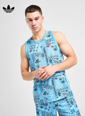 Adidas Originals Graphic Sticker Tank Top Mens Trefoil Logo Vest Blue L XL